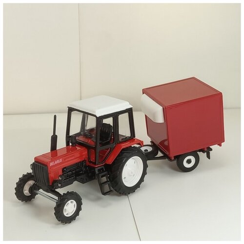 масштабная модель мом трактор мтз 82 люкс 2 металл с прицепом белая будка красный черный 1 43 Масштабная модель МОМ Трактор МТЗ-82 Люкс-2 с прицепом красная будка Рефрижератор (металл) красный, 1:43
