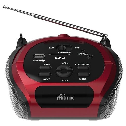 Магнитола Ritmix RBB-100BT red аудиомагнитола panasonic rx d550e w белый 20вт cd cdrw mp3 fm dig usb bt rx d550e w