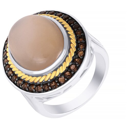 фото Element47 кольцо из серебра 925 пробы с лунным камнем (адулярами) и раухтопазами r-02980-00-s02_ko_lk_sq_wg, размер 17.5