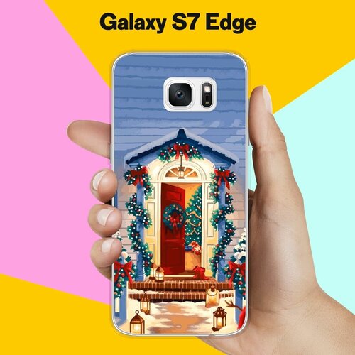 Силиконовый чехол на Samsung Galaxy S7 Edge Новогодняя дверь / для Самсунг Галакси С7 Едж жидкий чехол с блестками олени с подарками на samsung galaxy s7 edge самсунг галакси с 7 эдж