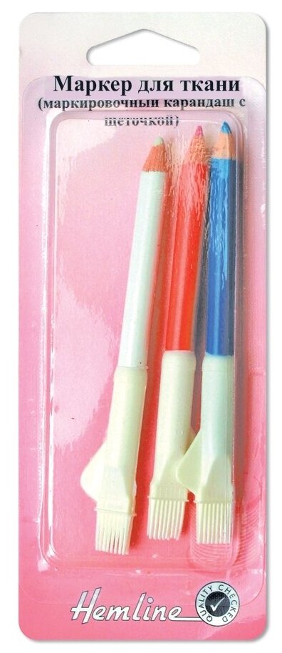 294C Карандаш д/ткани, смываемый водой 3 шт (Белый, розовый, голубой) Hemline - фото №1
