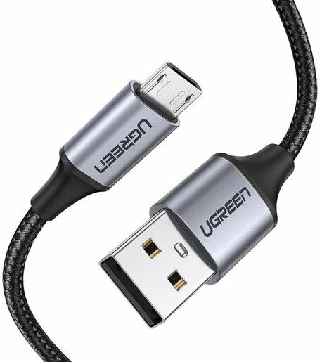 Кабель UGREEN US290 (60146) USB-A 2.0 to Micro USB 2A скорость до 480 Мбит/с в нейлоновой оплётке 1m Black