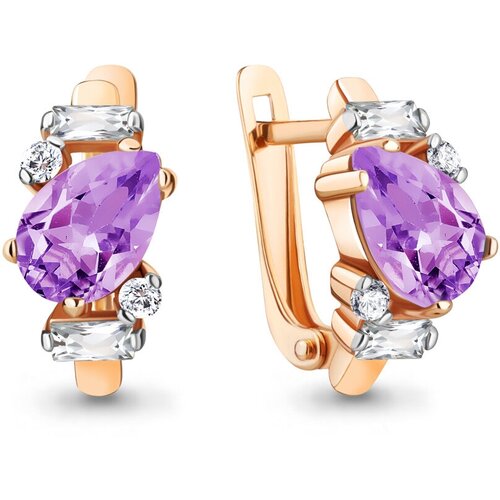 Серьги из золочёного серебра Aquamarine А4762404А-п с фианитом и аметистом