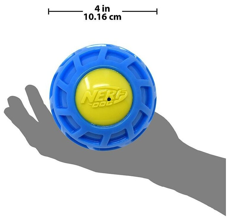 NERF Микро игрушка для собак рифленый мяч из термпопластичной резины, синий зеленый - 10 см - фотография № 4