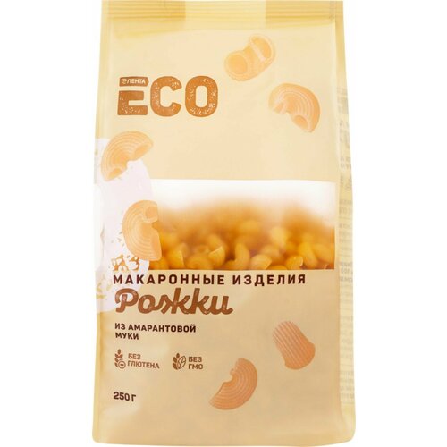 Макароны безглютеновые лента ECO Рожки, из амарантовой муки, 250 г - 5 шт.