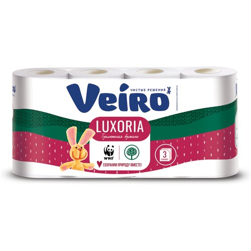Туалетная бумага Veiro Luxoria белая трёхслойная 8 рул. 136 лист., белый, без запаха туалетная бумага veiro luxoria свежесть манго 6 рул белый