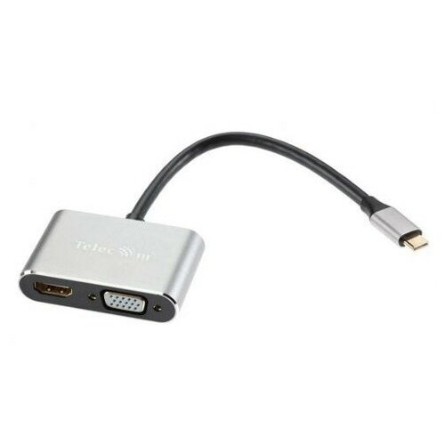 Vcom кабели TUC055 Кабель-концентратор USB3.1 TypeCm -->HDMI+USB3.0+PD+VGA Alum Grey 4K@30Hz, Telecom 6926123465530