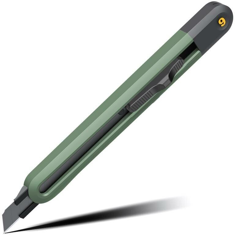 Технический нож "Home Series Green" Deli HT4009L (сегментированное черное лезвие 9мм, эксклюзивный дизайн, корпус из софттач пластика)