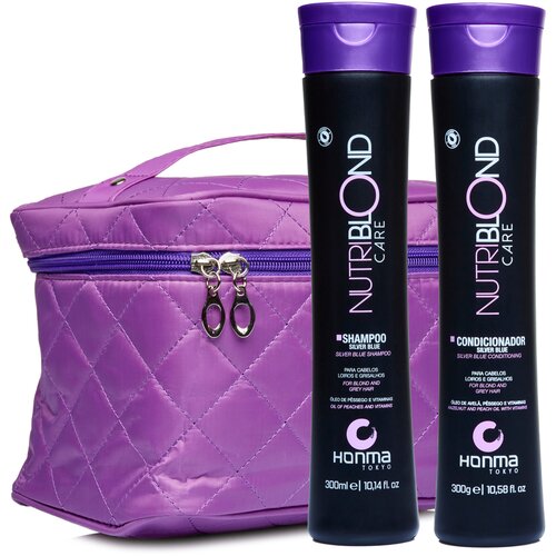 Подарочный набор косметики из шампуня и кондиционера для седых и осветлённых волос профессиональный Honma Tokyo Nutriblond Care Silver Blue