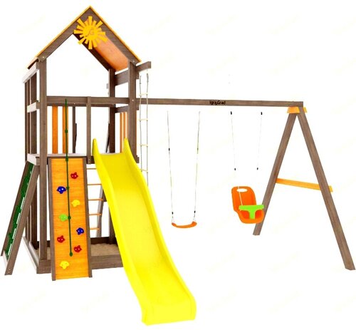 Деревянная детская площадка IgraGrad Classic Панда Фани Fort с сеткой (спортивно-игровая площадка для дачи и улицы)