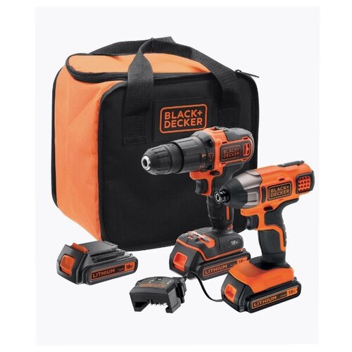 Набор Black+Decker BCK21S2S: ударная дрель-шуруповерт + винтоверт (18 В, 2х1,5 а/ч)