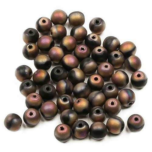 Стеклянные чешские бусины, круглые, Round Beads, 4 мм, цвет Jet Full Capri Rose Matted, 50 шт.