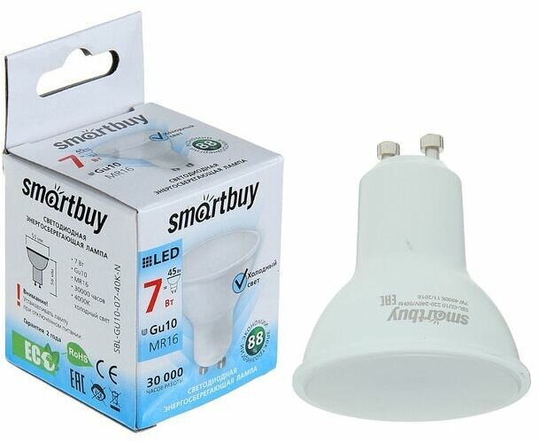 Smartbuy Лампа cветодиодная Smartbuy, MR16, 7 Вт, GU10, 4000 К, дневной белый