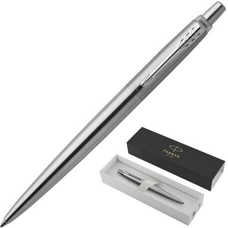 Ручка шариковая PARKER "Jotter Core Stainless Steel CT", корпус серебристый, детали хром, синяя, 1953170