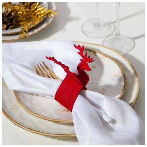 фото Набор декоративн. колец для салфеток "новогодний олень" 4 шт, d=5 см, 100% п/э, фетр 6260990 доляна