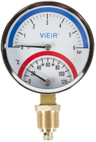 Термоманометр радиальный 80 мм 1/2″ 0-6 BAR VIEIR YE6