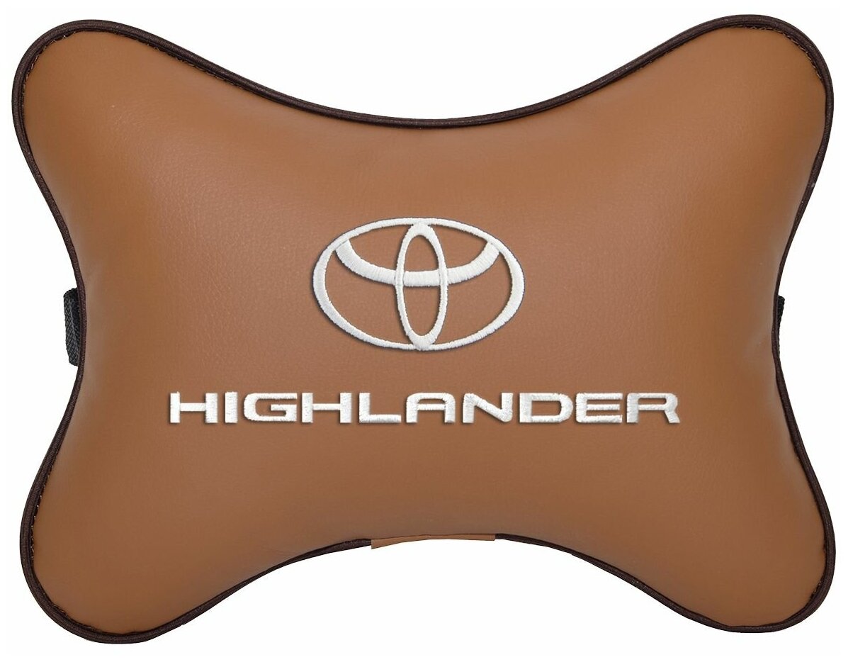 Подушка на подголовник экокожа Fox с логотипом автомобиля TOYOTA HIGHLANDER