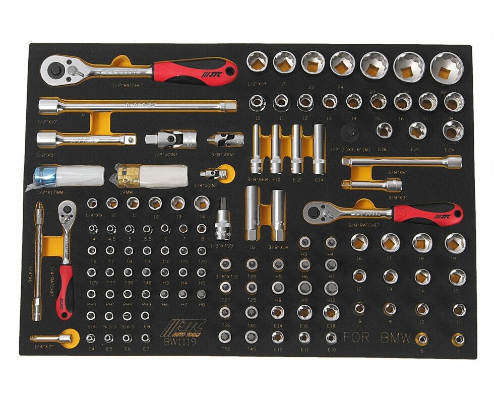 Набор инструмента универсальный, комплектация BMW в ложементе (119 предметов) Jtc - фото №5