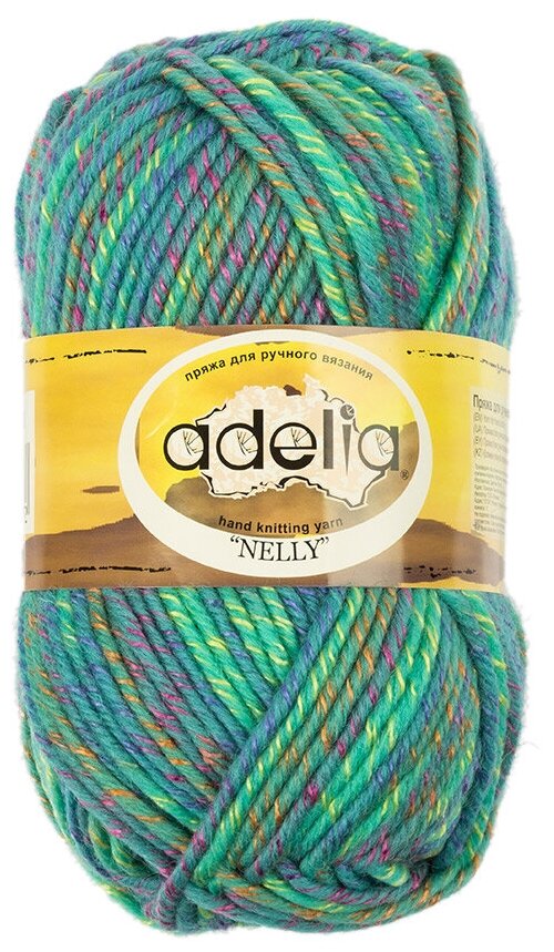 Пряжа Adelia "NELLY", 5 шт. по 100 г, набор, 70% шерсть, 30% акрил 100 м №10 зеленый-св. синий