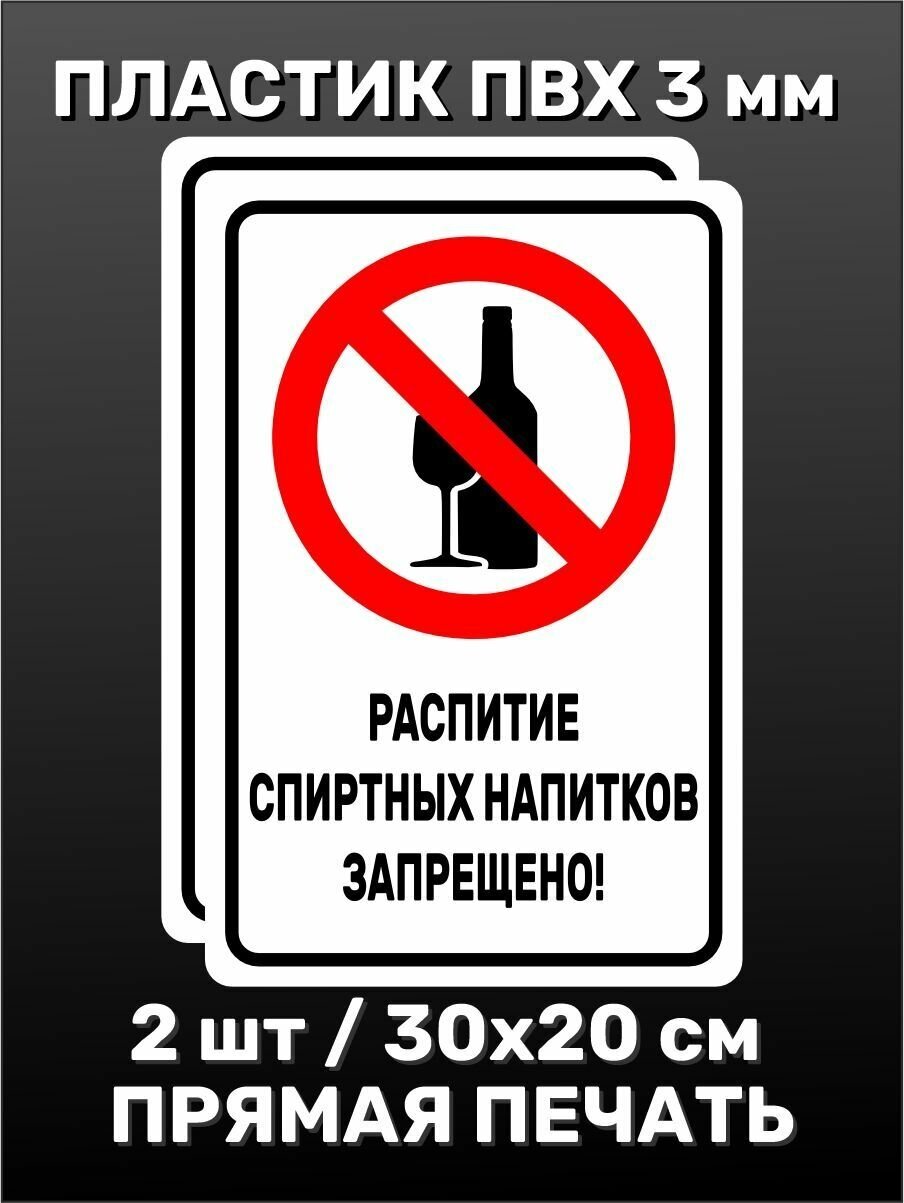 Информационная табличка на дверь - Распитие спиртных напитков запрещено! 30х20 см 2шт