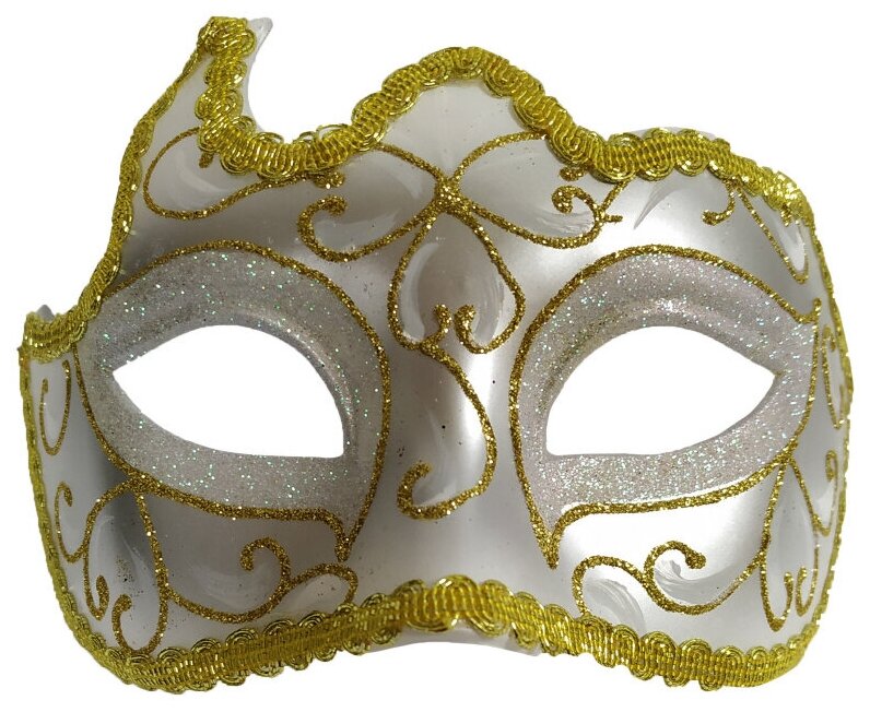 Ассиметричная белая маска с золотым узором (13571)