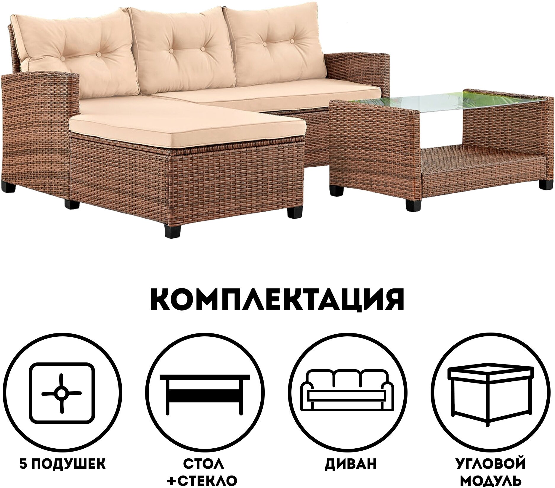 Комплект мебели из искусственного ротанга Софитель (Sofitel), цвет: капучино, подушки: бежевые - фотография № 4