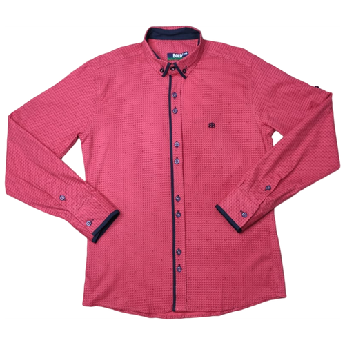 фото Рубашка bold, прямой силуэт, на пуговицах, длинный рукав, без карманов, манжеты, однотонная, размер 140, красный