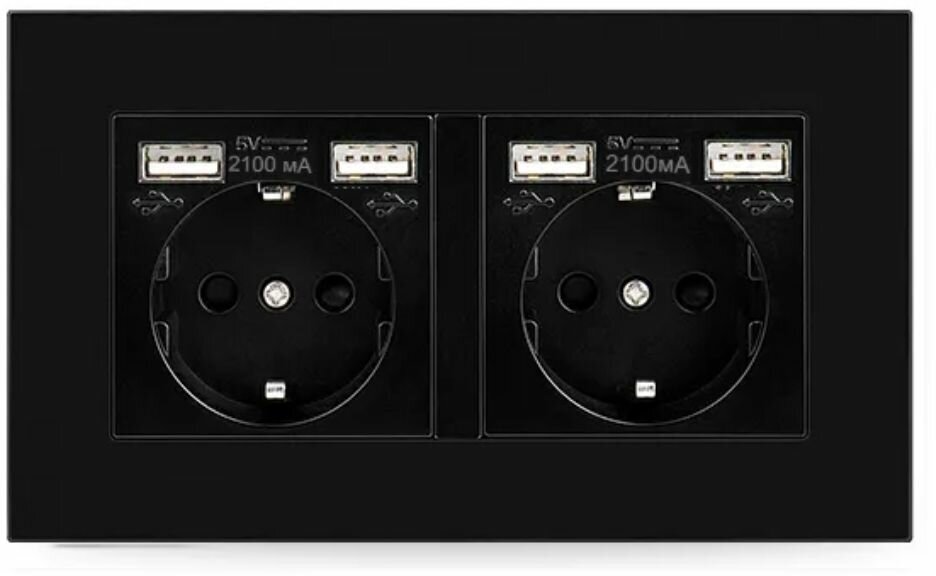 фото Электрическая розетка двойная DiXiS 2 Gang Socket с портами 4 x USB EU (86x146) (TKEU-2), черный