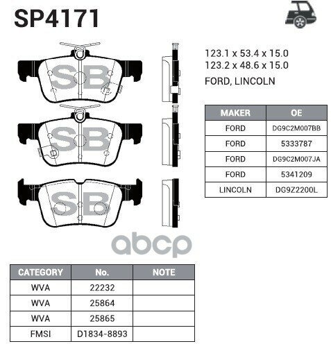 Колодки Тормозные Задние Sangsin brake арт. SP4171