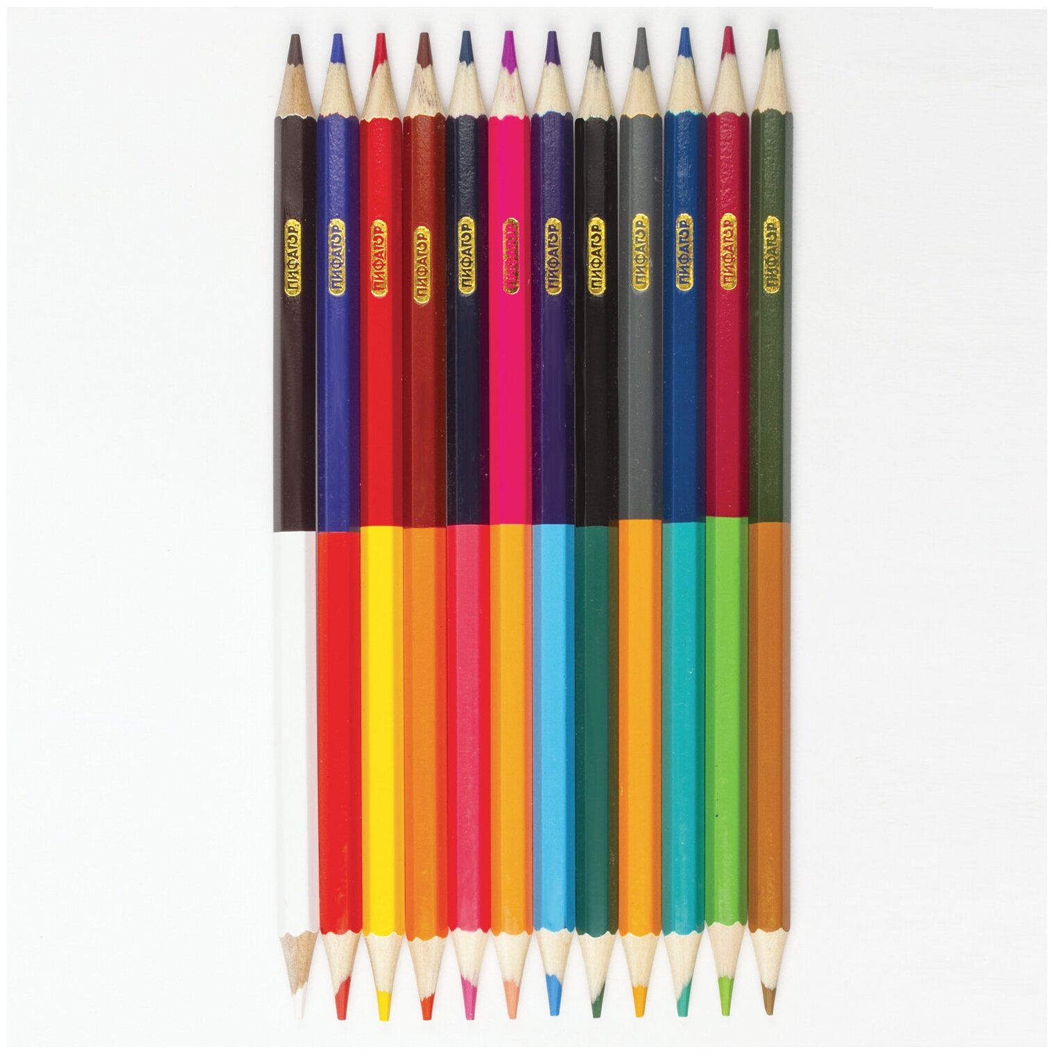 Пифагор Карандаши двухцветные 12 штук, 24 цвета (180244) разноцветный - фото №5