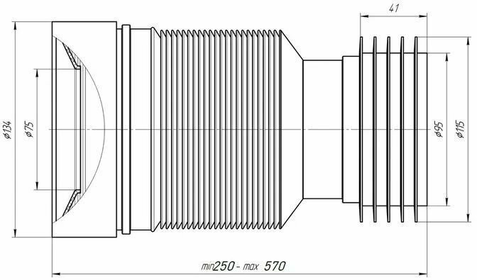 Труба фановая раздвижная гофрированная, гладкий выход 250-570 мм TIM - фотография № 3