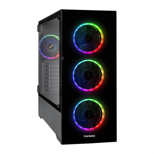 Корпус Miditower ExeGate i3 MAX-NPX500 (eATX, 500NPX 12см, 2*USB+1*USB3.0, HD аудио, черный, 4 вент. 12см с RGB подсветкой, контроллер + ПДУ, ARGB MB кабель, пылевые фильтры, передняя и боковая панели - закаленное стекло) EX290159RUS корпус miditower exegate i3 matrix npx500 atx 500npx 12см 2usb usb3 0 hd аудио 2x18см rgb ex290156rus