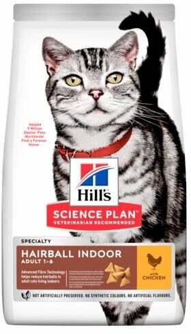 Hills Science Plan Hairball Indoor Adult сухой корм для кошек для предотвращения образования комочков 1,5кг