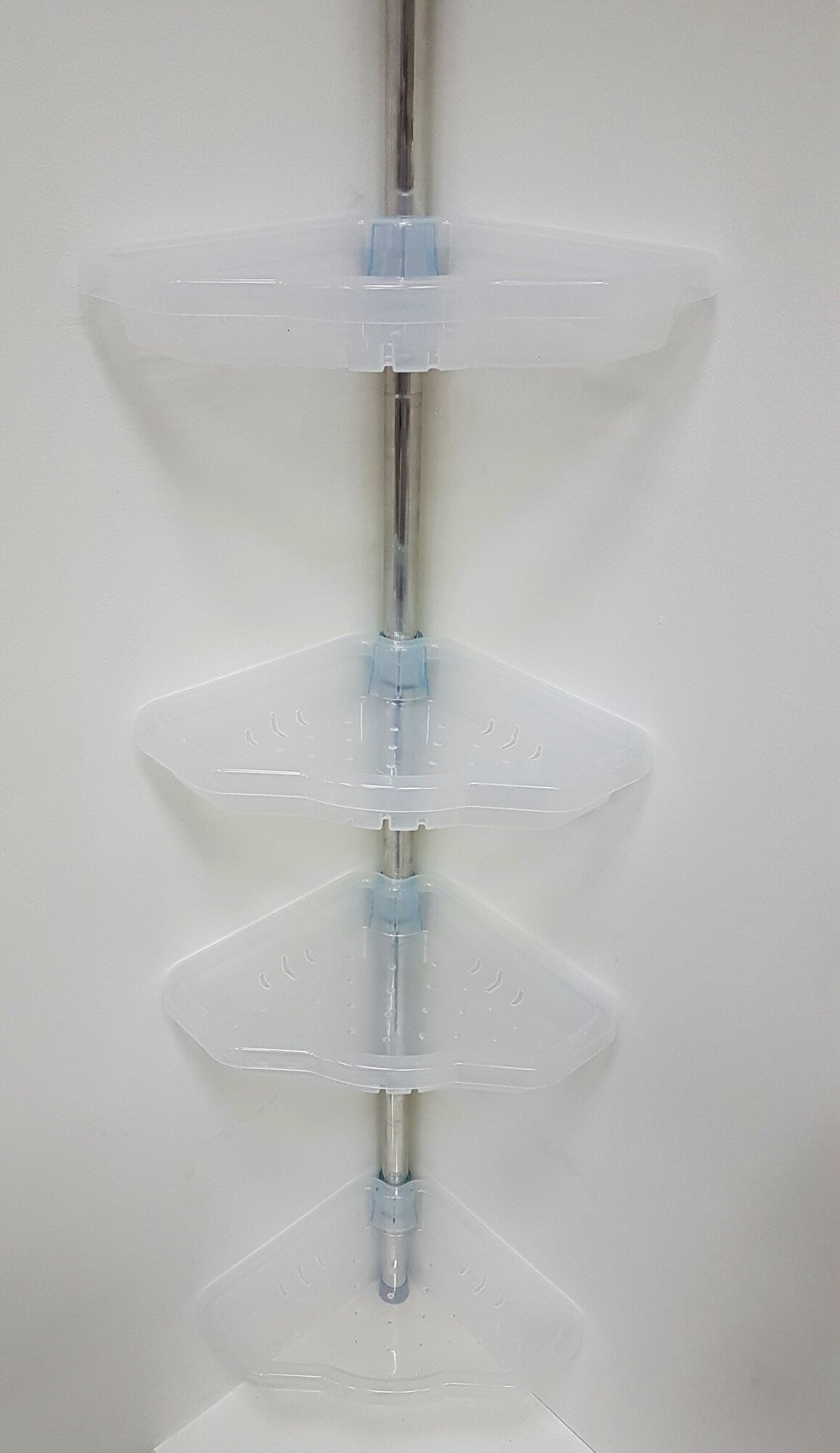 фото Угловая полка прозрачно-натуральная, телескопическая алюминиевая трубка, 135-260 см, 4 полки PRIMANOVA M-N17-16