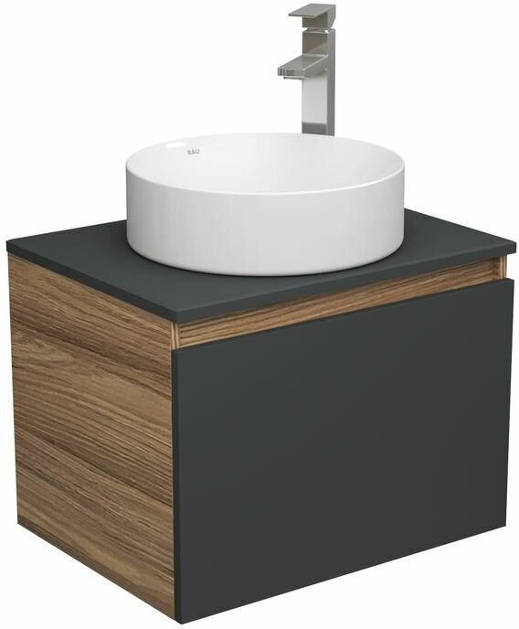 Комплект для ванной, 3 предмета (тумба Bau Dream 60, графит + раковина санфарфор накладная BAU Dream D41, смеситель высокий Hotel Still)