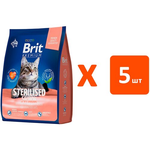 brit premium cat sterilized chicken полнорационный сухой корм для стерилизованных кошек с курицей 400 г BRIT PREMIUM CAT STERILISED SALMON & CHICKEN для взрослых кастрированных котов и стерилизованных кошек с лососем и курицей (2 кг х 5 шт)