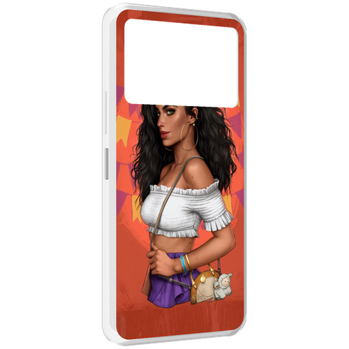 Чехол MyPads девушка-с-сумкой-мулатка женский для Infinix NOTE 12 VIP (X672) задняя-панель-накладка-бампер