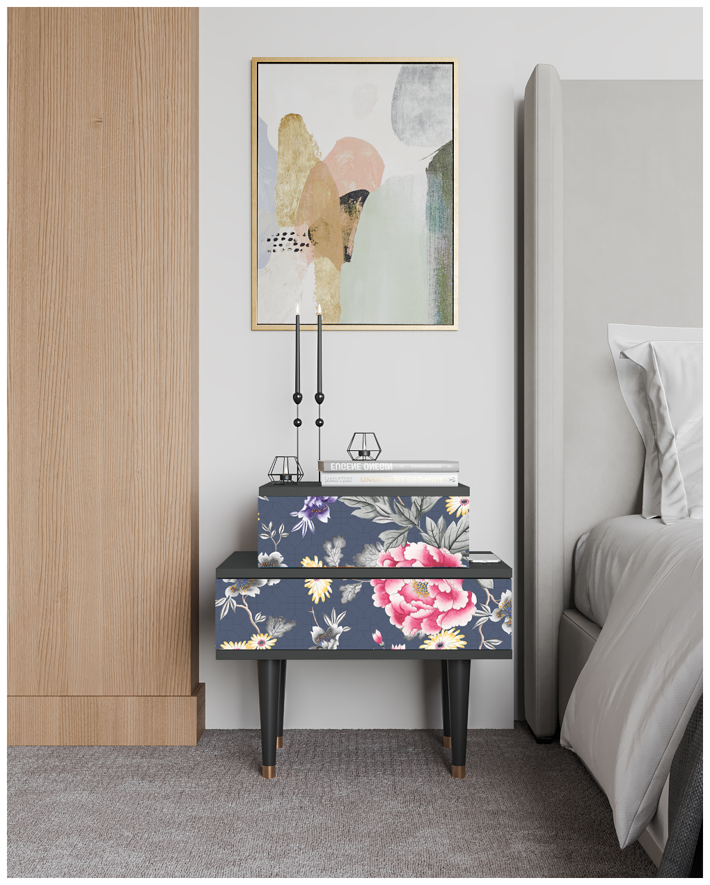 Прикроватная тумба - STORYZ - NS1 Dark Flower Bed, 58 x 58 x 41 см, Антрацит