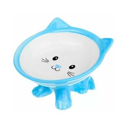 Миска для кошек на лапках с ушками 15см голубая керамика миска для кошек с рыбкой 15см белая керамика