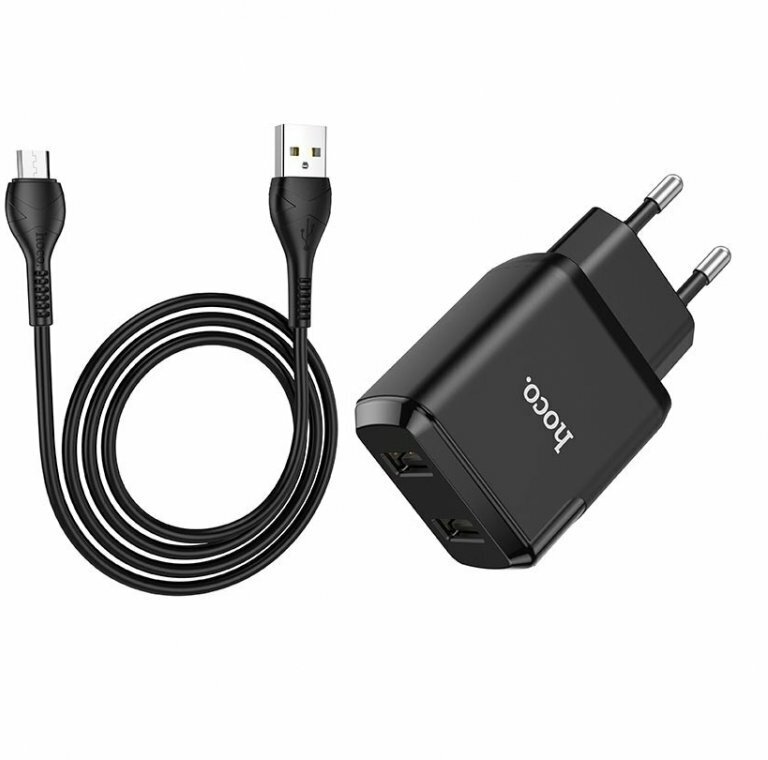 Сетевое зарядное устройство (СЗУ) Hoco N7 Speedy (2 USB) + кабель MicroUSB, 2.1 А, черный