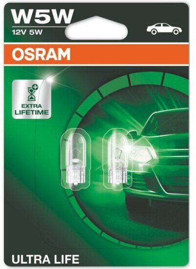 Лампа накаливания Osram W5W (W2.1x9.5d) Ultra Life, 2шт, 12V/200, 2825ULT-2бл