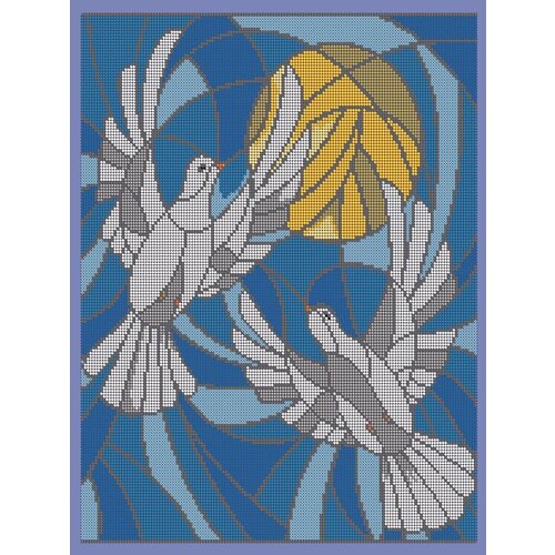 Набор для вышивания чешским бисером Вышивочка Витражные голуби 30х38