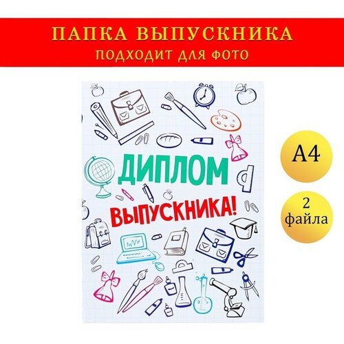 Папка с двумя файлами А4 Диплом выпускника кляксы и канцелярия набор выпускника диплом с медалькой смешарики