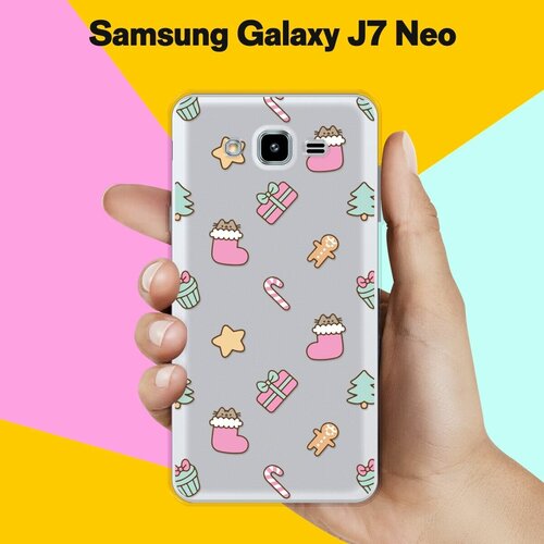 Силиконовый чехол на Samsung Galaxy J7 Neo Узор новогодний / для Самсунг Галакси Джей 7 Нео силиконовый чехол на samsung galaxy j7 neo рождественский пейзаж для самсунг галакси джей 7 нео