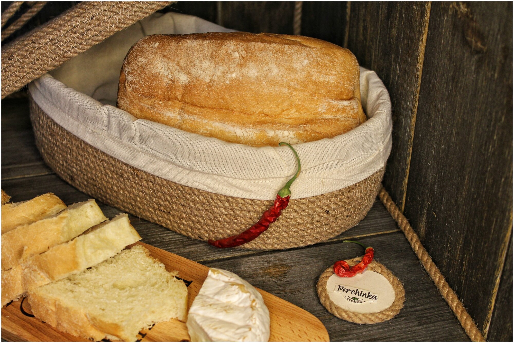 Хлебница Корзина для хранения хлеба из джута подача хлеба сервировка стола - фотография № 2