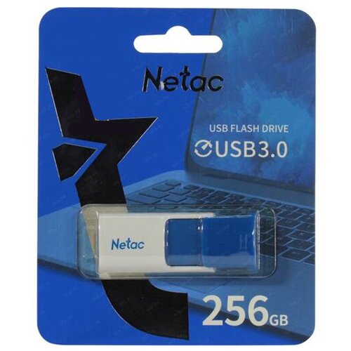 Флеш-накопитель 256Gb Netac U182, USB 3.0, пластик, белый, голубая вставка