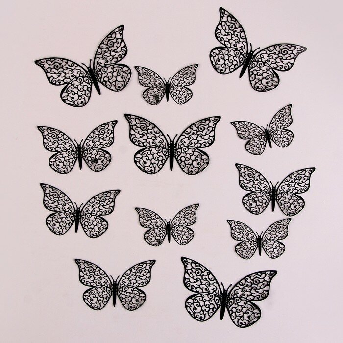 Страна Карнавалия Набор для украшения «Бабочки», 12 штук, цвет чёрный