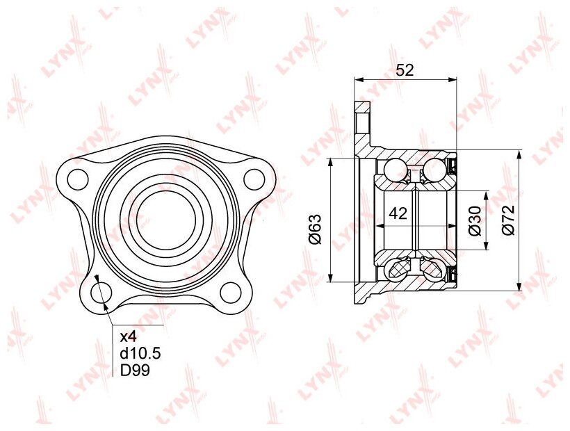 Подшипник ступичный зад прав лев LYNXauto WB-1023