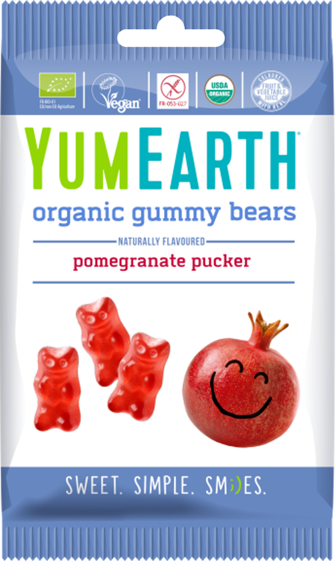 Органический Мармелад YumEarth Gummy Bears, Мишки, жевательный, со вкусом граната, без глютена и без аллергенов, только натуральные ингредиенты, веган