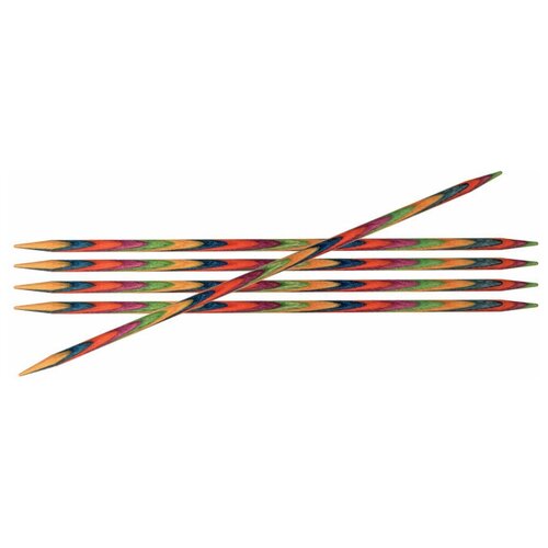 Спицы Knit Pro Symfonie 20145, диаметр 6.5 мм, длина 15 см, общая длина 15 см, красный/синий/желтый спицы чулочные symfonie 4мм 15см дерево многоцветный 5шт в упаковке knitpro 20121